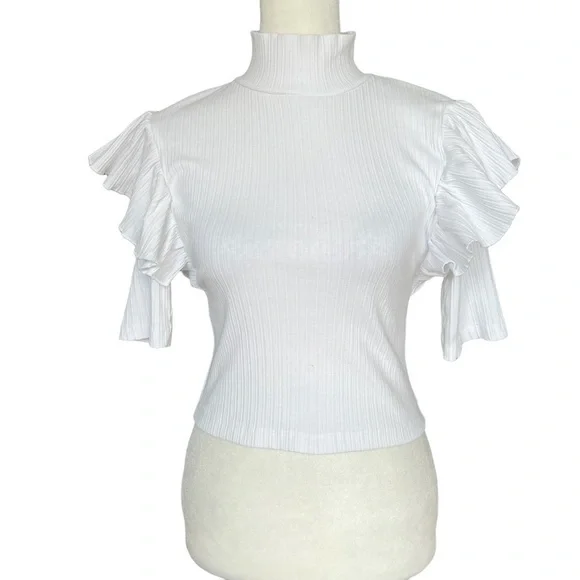 ZARA Ruffle Ribbed Tee - Picture 3 of 9